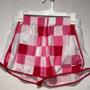 Nike Women's Checkered Athletic Shorts White Pink Large